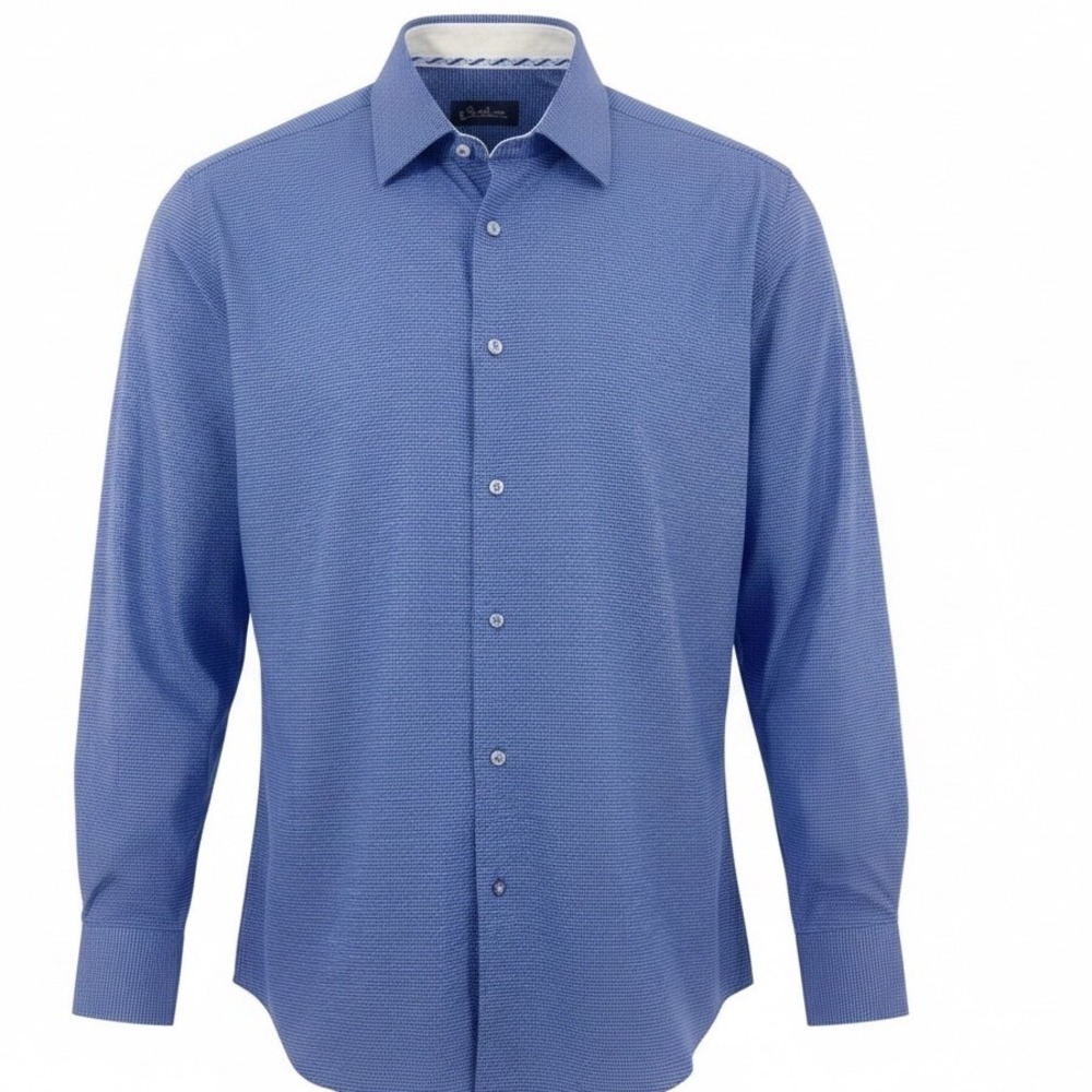 Robert Graham Mens Blue White Micro Check Long Sleeve Button Down Shirt Size 17